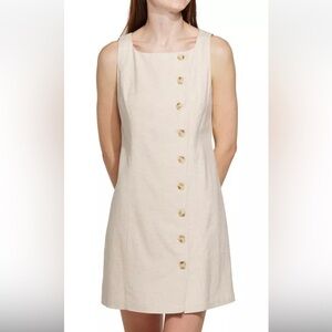 GILLI EMMA Elegant Cream Linen blend Button-Down Dress